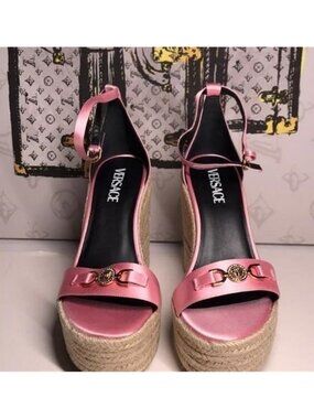 New Authentic Versace Crystal-Embellished Satin Wedges – Summer Statement Heel